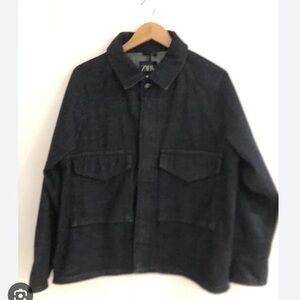 Zara Men's Dark Blue Denim button down Jacket-size S (Brand New)